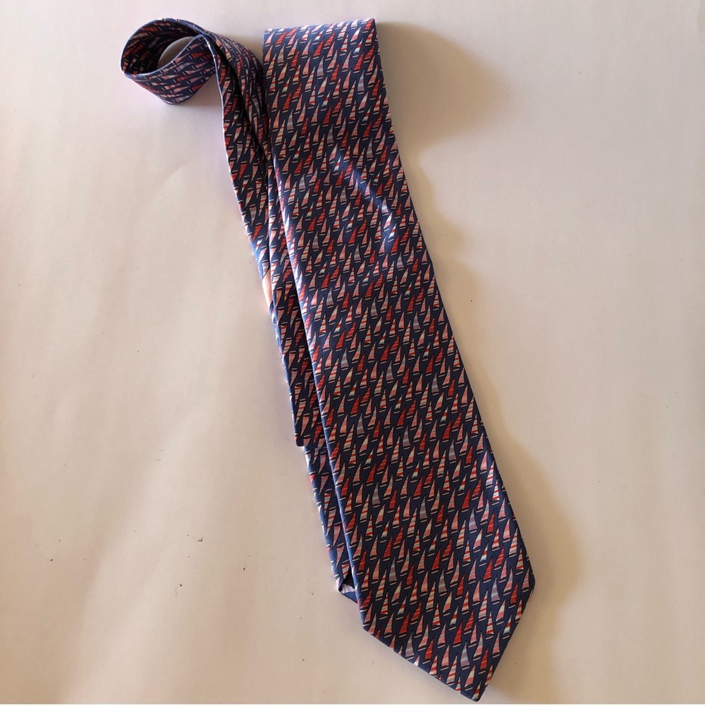 Salvatore Ferragamo Tie Sailboat Print Silk Pink Blue Red Necktie Men’s Boat